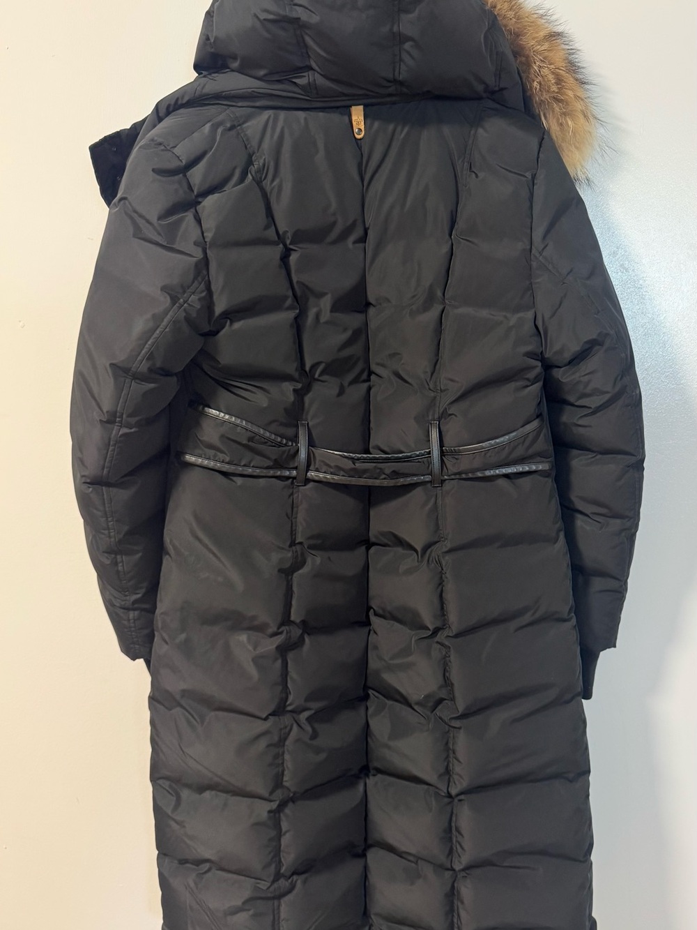 Mackage Long Black Puffer Coat with Fur Trim Hood